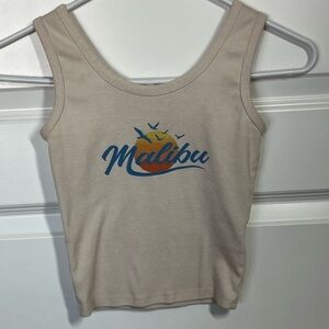 Malibu Cropped Tank Top Sunset Graphic Beachy Boho XS Neutral Summer